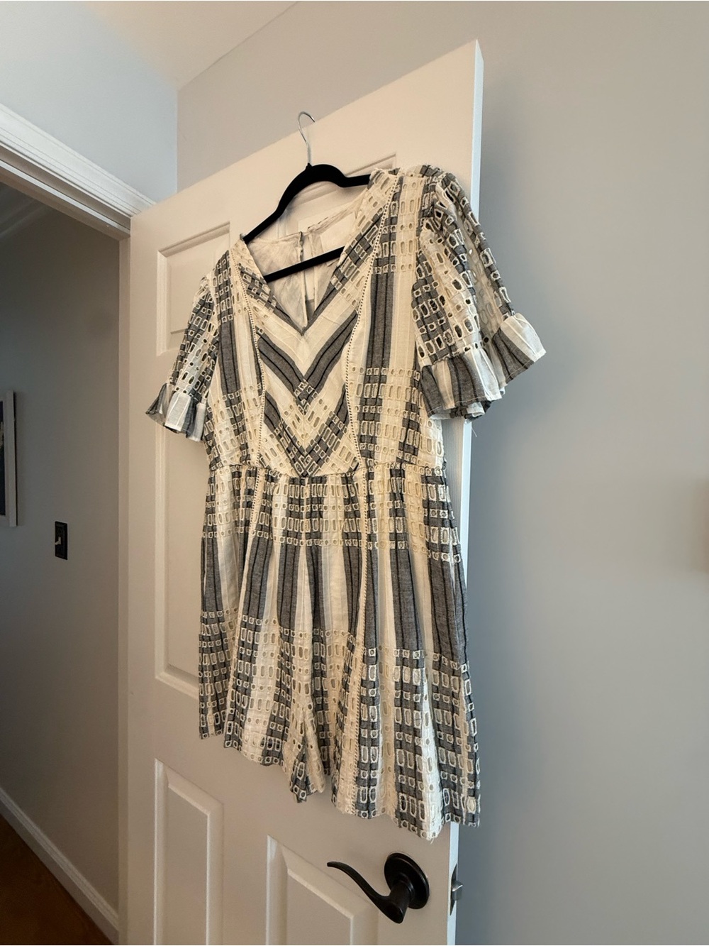 striped embroidered eyelet romper by Ett:twa for Anthropologie.